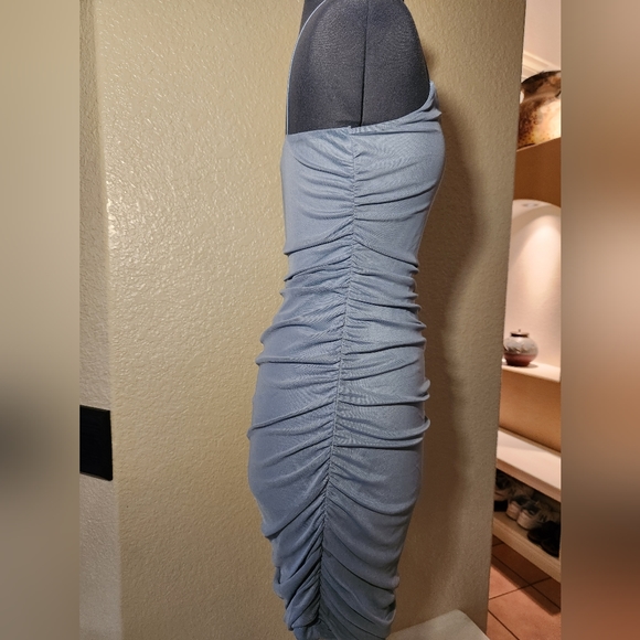 Slate Blue Ruched Spaghetti Strap Dress - Picture 3 of 5